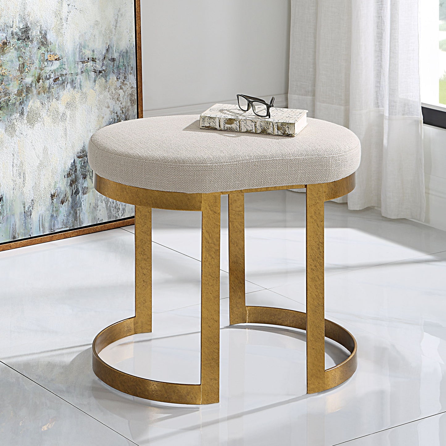 Infinity - Accent Stool - White & Gold