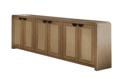 Escape - Dining Rectangular Table With Console And 8 Caster Chairs - Glazed Natural Oak Black Metal Trim