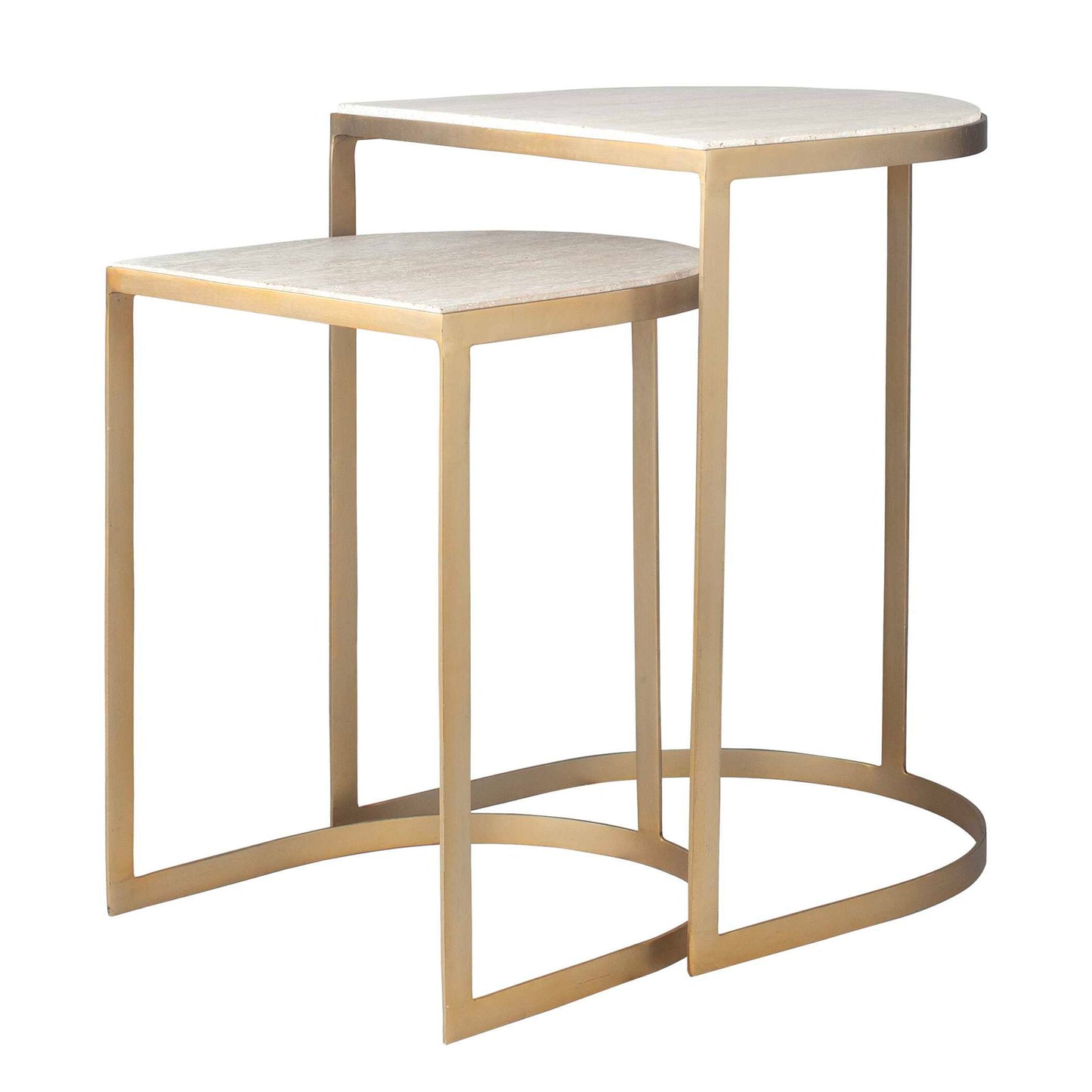 Lindon - Travertine Nesting Tables Set - Gold / White