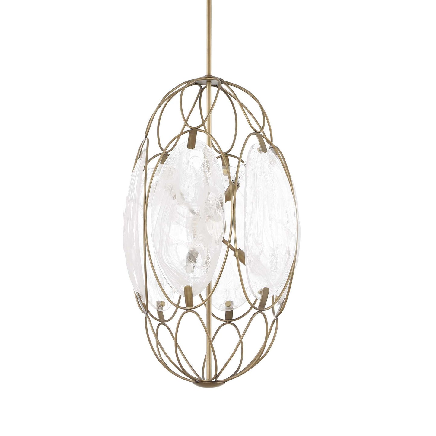 Valencia - 6 Light Glass Panel Pendant - Gold / White