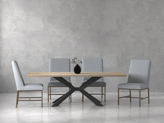 Crossings - Rectangular Dining Table With 4 Upholstered Chairs - Natural & Pearl Silver