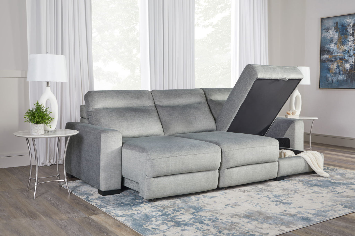 Elliot - 3 Piece Modular Lift Top Storage Sectional - Sterling