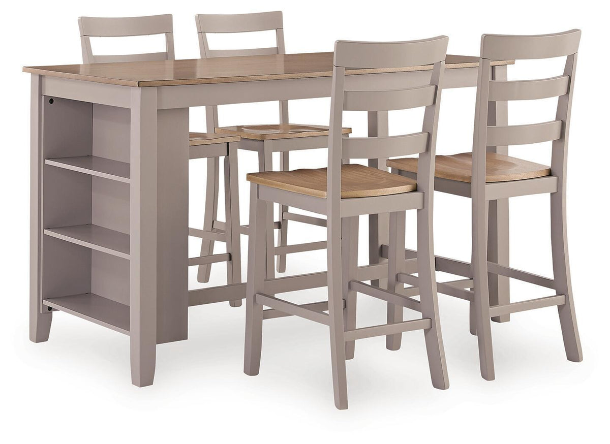 Harperfeld - 5 Pc. - Dining Table And 4 Barstools - Natural / Gray