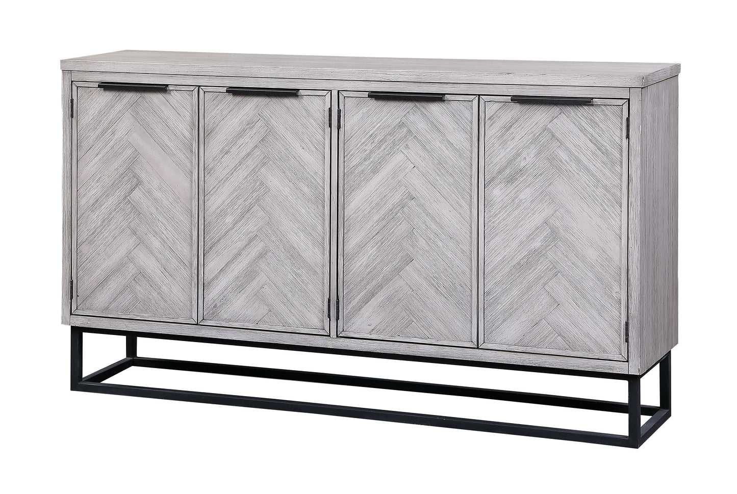 Aspen Court II - Four Door Media Credenza - Herringbone White Rub