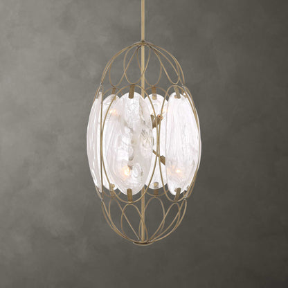 Valencia - 6 Light Glass Panel Pendant - Gold / White