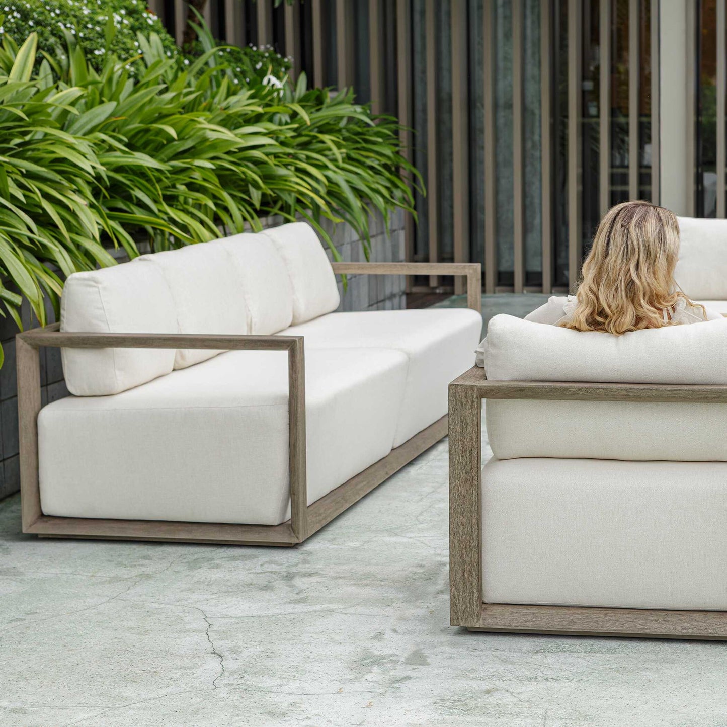 Remsen - Outdoor Sofa - White / Brown