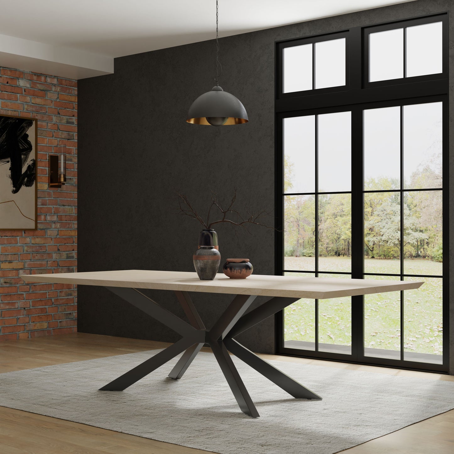 Crossings - Rectangular Dining Table With 4 Upholstered Chairs - Natural & Dark Gray
