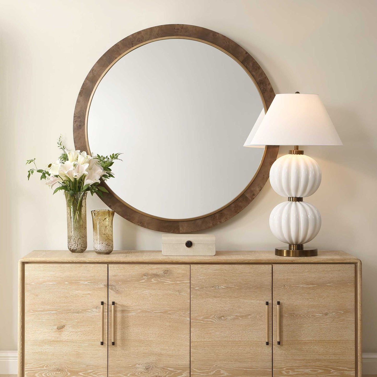 Cleveland - Round Burl Wood Mirror - Woodtone