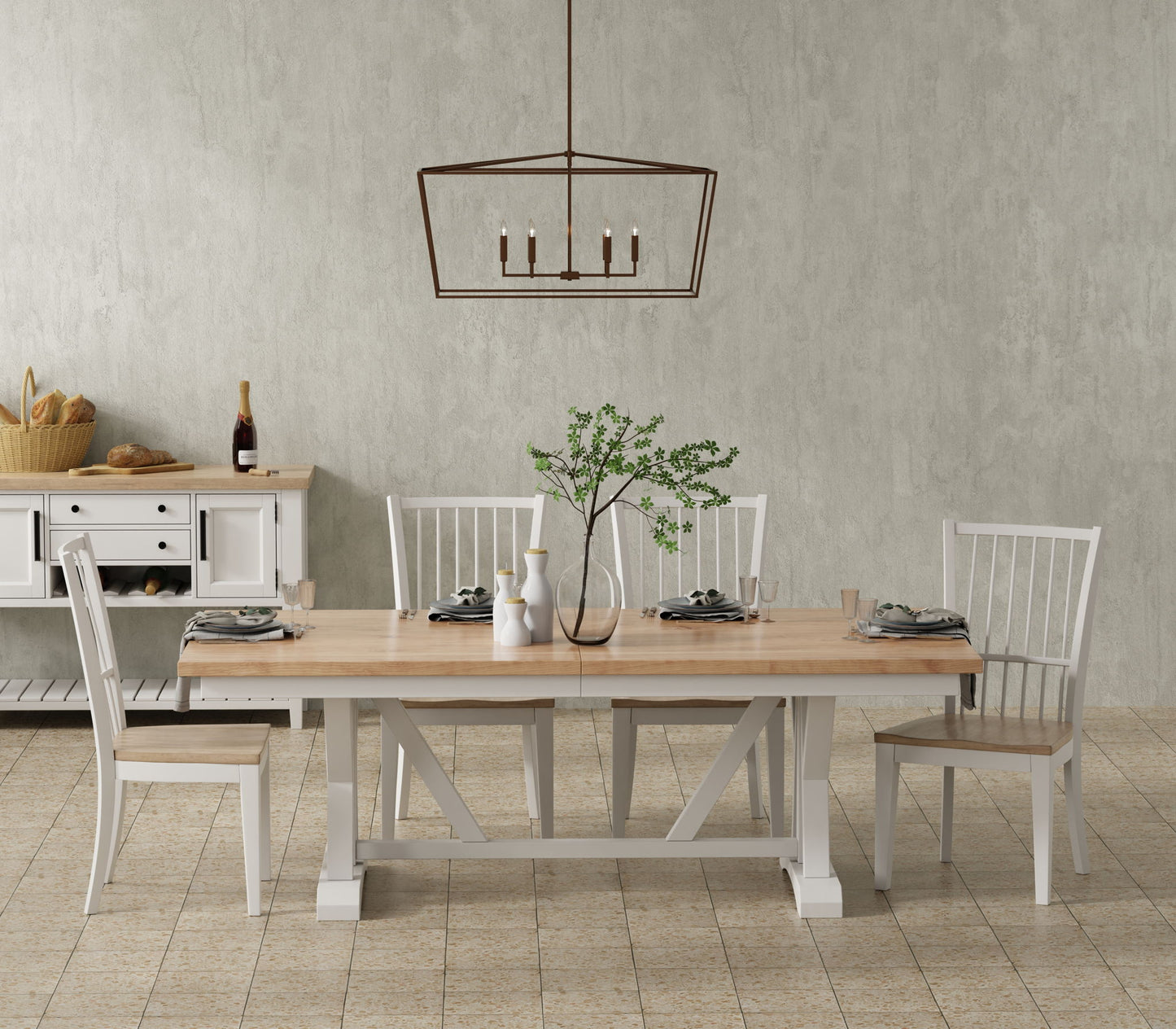 Americana Modern Dining - Trestle Dining Table With Extensions - Cotton
