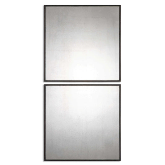 Matty Squares - Antiqued Square Mirrors (Set of 2) - Black
