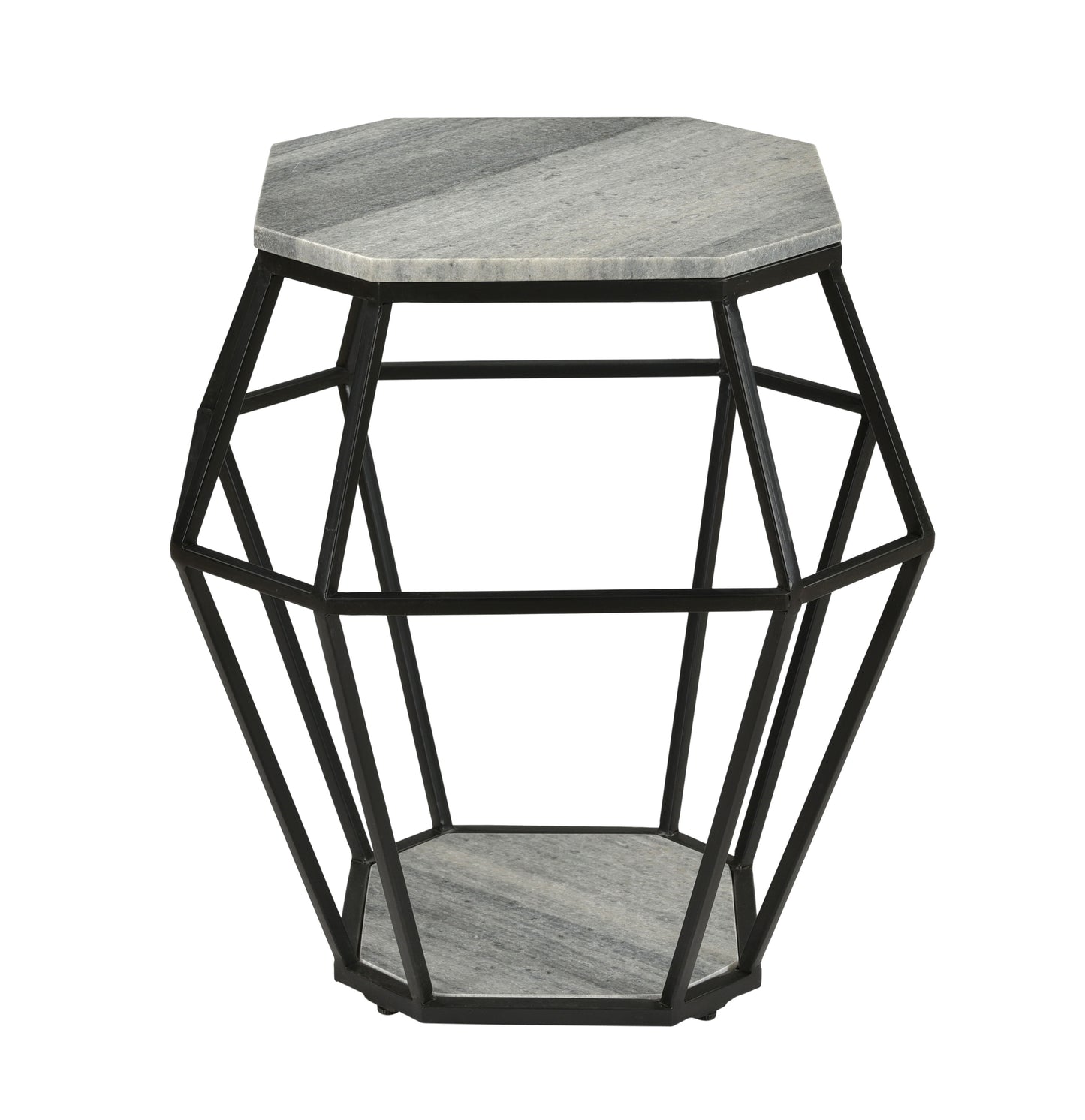 Graham - Octagonal Accent Table - Wispy Gray Marble / Black Powder Coat