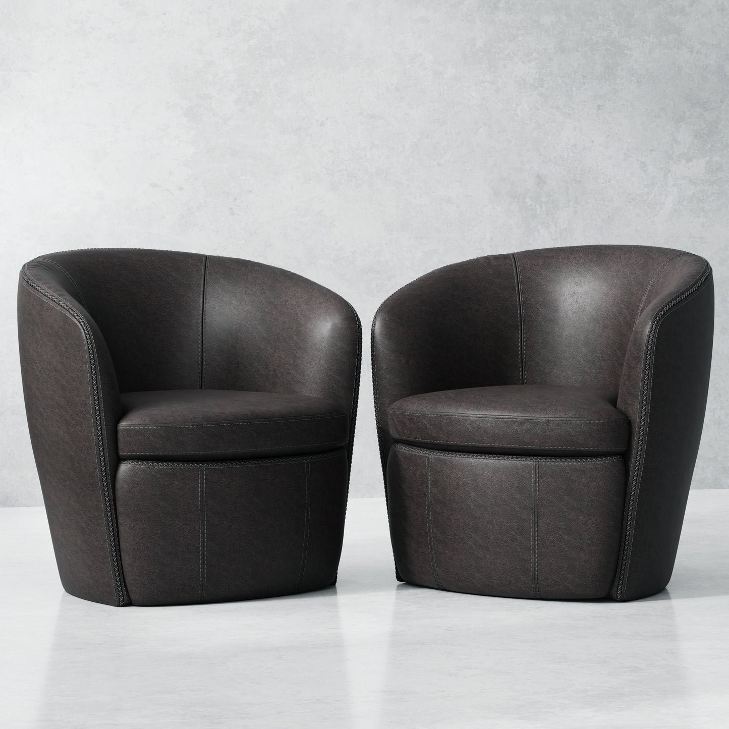 Barolo - 100% Italian Leather Swivel Club Chair (Set of 2)