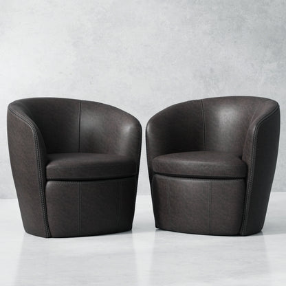 Barolo - 100% Italian Leather Swivel Club Chair (Set of 2)