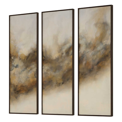 Smoke Break - Hand Painted Modern Art (Set of 3) - Black / Gray / Orange / Woodtone / Yellow
