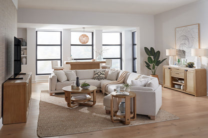 Escape - Dining Buffet Server With Stone Top - Glazed Natural Oak / Natural Cane / Vanilla Bean Stone