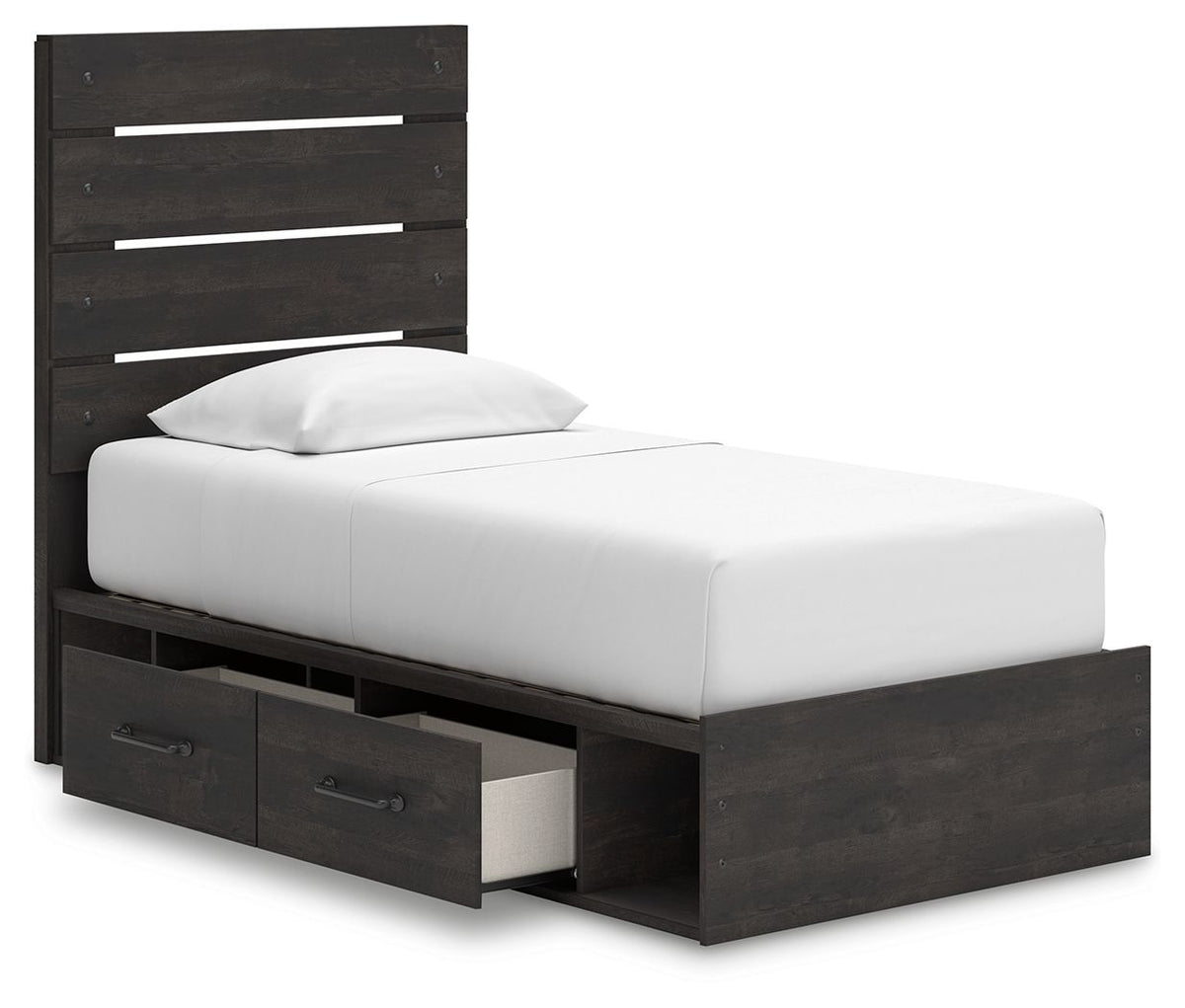 Hollivern - 4 Pc. - Twin Panel Storage Bed, Dresser, Mirror And Chest - Dark Gray