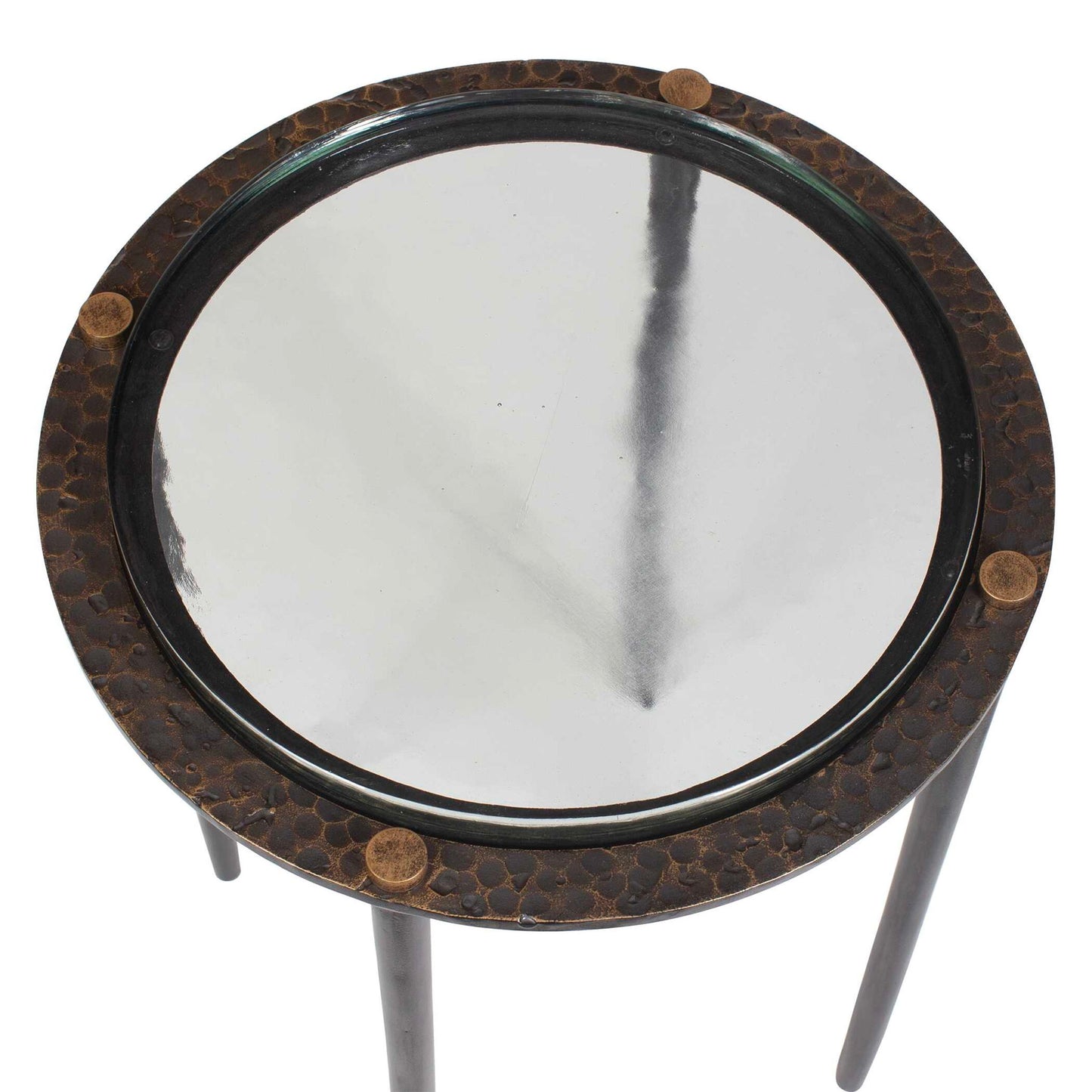 Kennington - Round Glass Accent Table - Black / Brass / Bronze