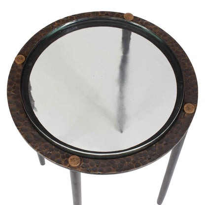 Kennington - Round Glass Accent Table - Black / Brass / Bronze