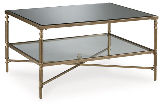 Cloverty - Aged Gold Finish - Rectangular Cocktail Table