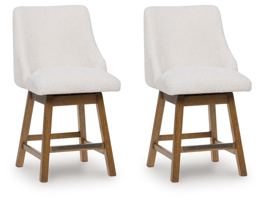 Cabalynn - Upholstered Swivel Barstool (Set of 2) - Oatmeal / Light Brown