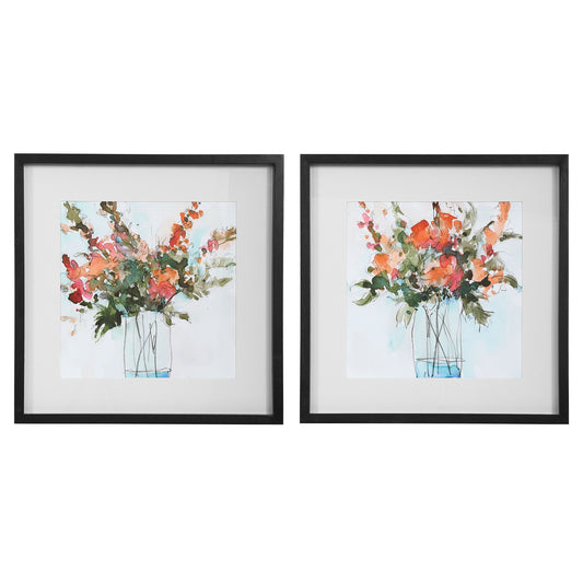 Fresh Flowers - Watercolor Prints (Set of 2) - Beige