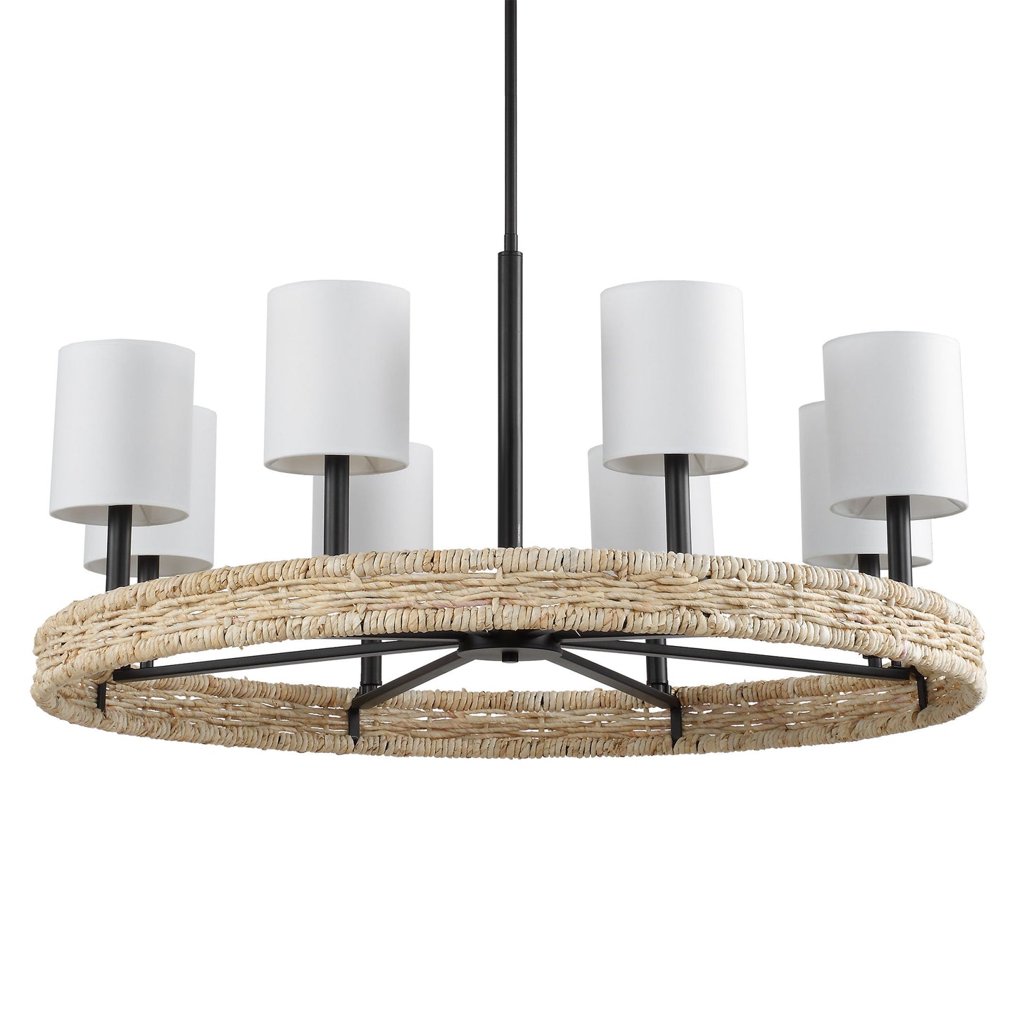 Faiyam - 8 Light Rattan Chandelier - Black