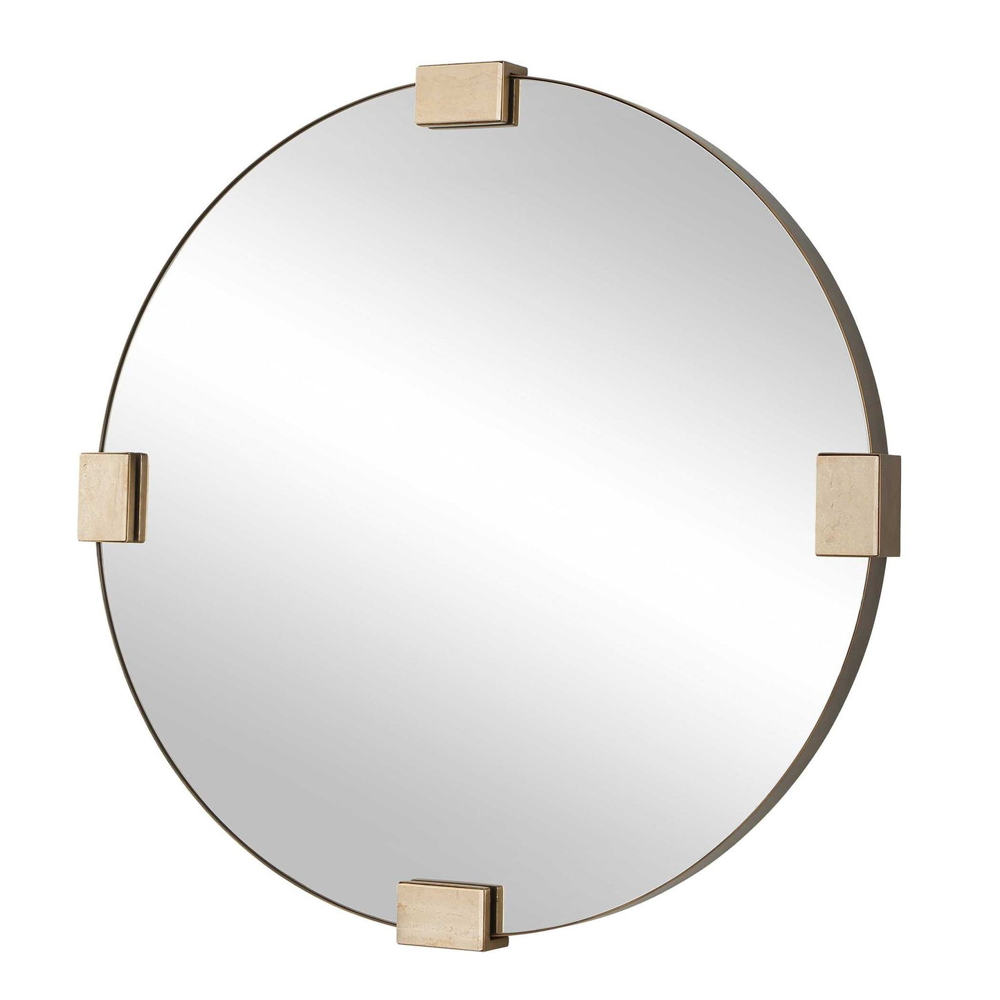 Russo - Travertine Round Mirror - Bronze / Brown / Gold