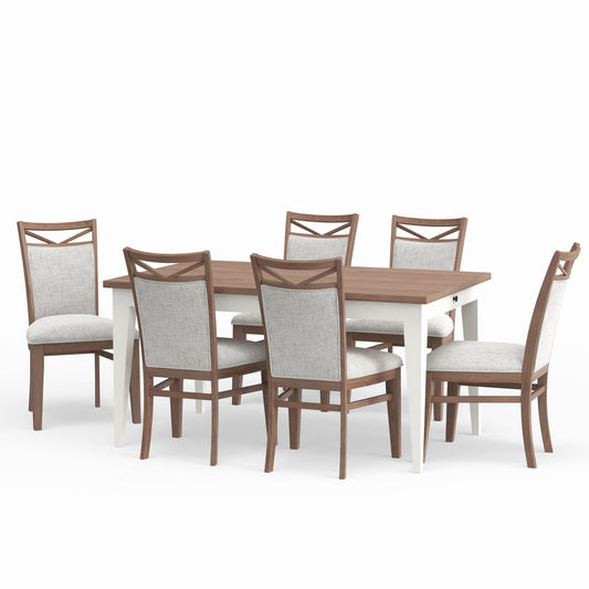 Americana Modern Dining - Rectangular Extendable Dining Table With 6 Upholstered Dining Chairs - Cotton