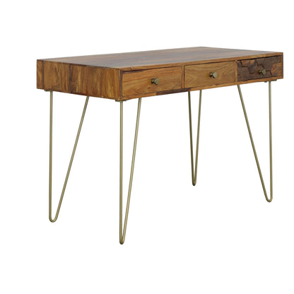 Enzo - Three Drawer Writing Desk - Mora Warm Brown