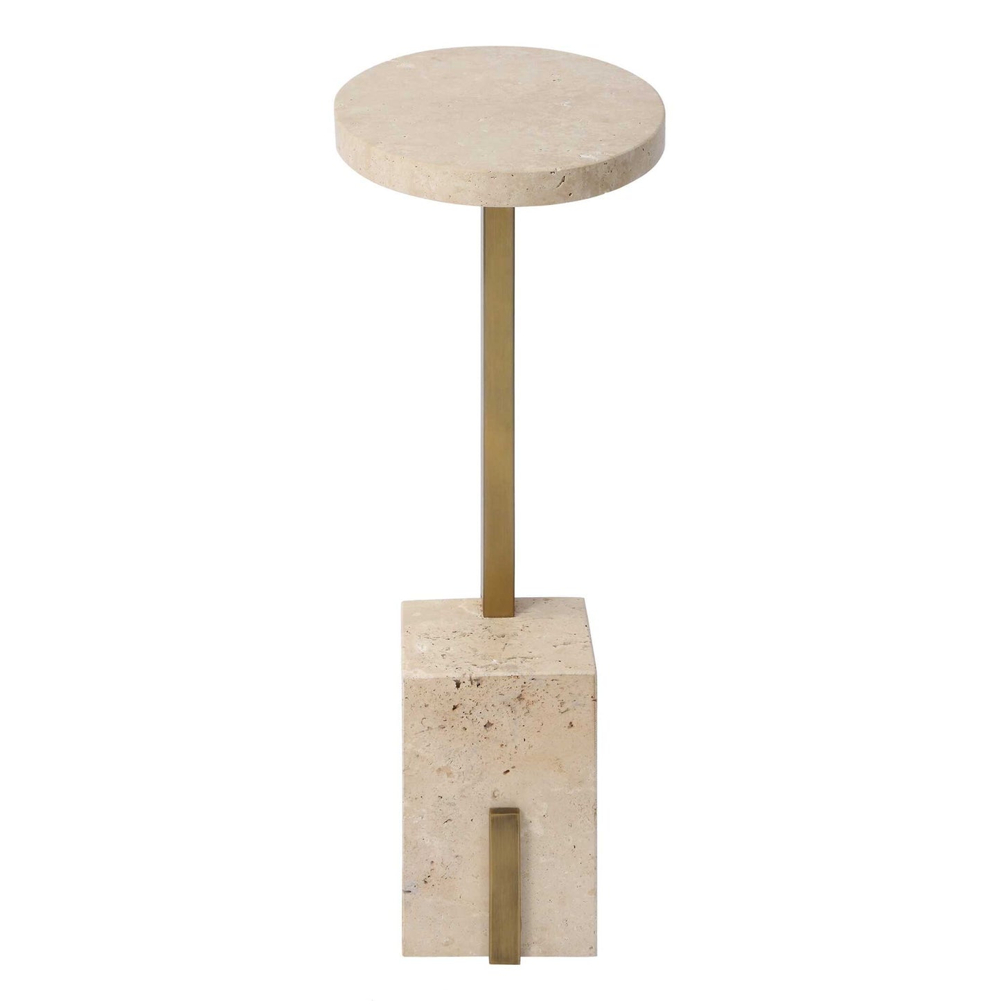 Feranno - Travertine Accent Table - Brass