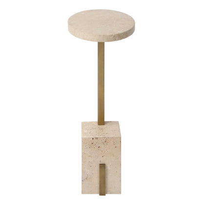 Feranno - Travertine Accent Table - Brass