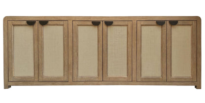 Escape - Dining Rectangular Table With Console And 8 Caster Chairs - Glazed Natural Oak Black Metal Trim