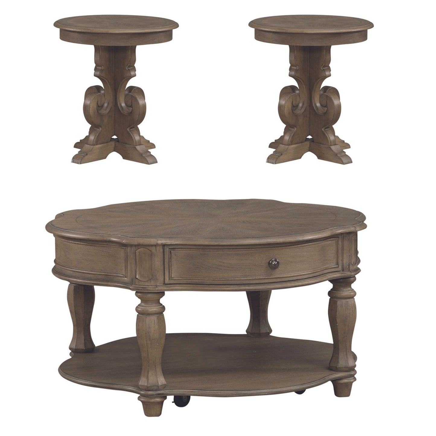 Magnolia Manor - 3 Piece Table Set (Round End Table) - Light Brown