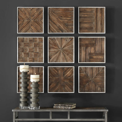 Bryndle - Rustic Wooden Squares (Set of 9) - Dark Brown
