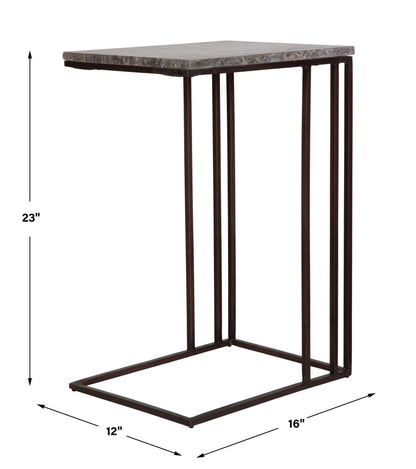 Theodore - Travertine Accent Table - Dark Brown